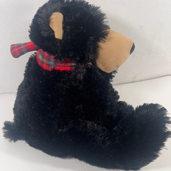 Amerll Black Soft Cuddly Sitting Bear with Plaid Scard Large Snout Plastic Eyes - Picture 2 of 13